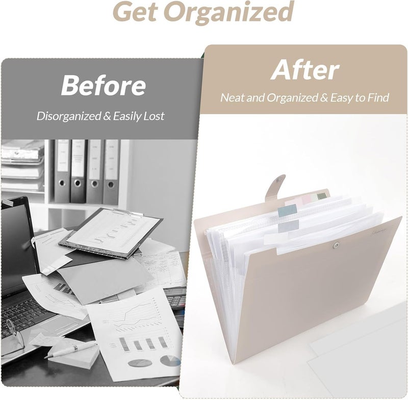 Skydue Expanding File Organizer with 8 Pockets, Accordion File Folders with Labels, Portable Document Paper Bill Receipt Organizer, Home College School Office Supplies, Letter Size,MilkTeaBrow - Image 3